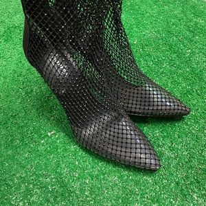 Black womens size 9 mesh stilletos with black gems.